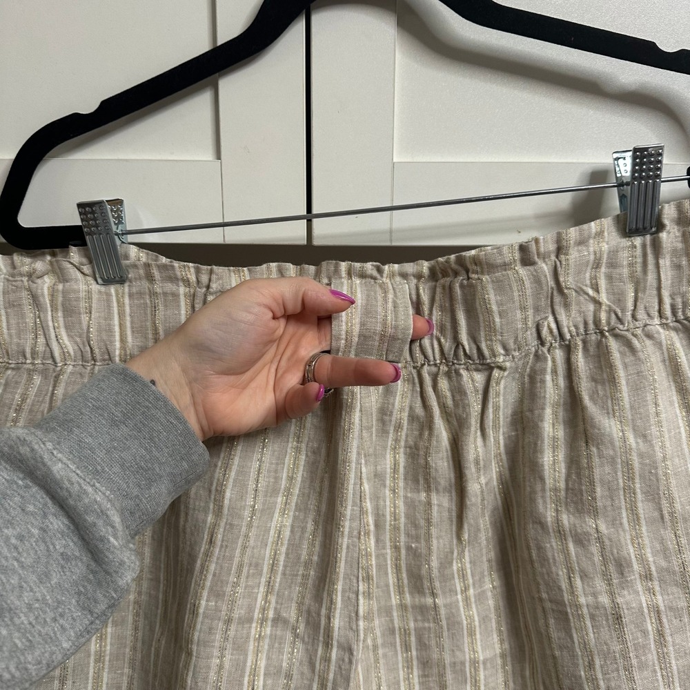 Magaschoni Linen Pants Womens L Pull On Striped Metallic Wide Leg Paperbag Waist - Picture 8 of 15